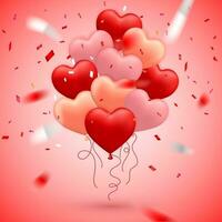 Lycklig valentines dag, röd, rosa och orange ballong i form av hjärta med band vektor bild