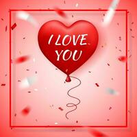 glücklich Valentinsgrüße Tag, rot Ballon im bilden von Herz mit Band Vektor Bild