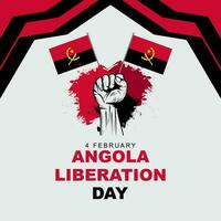 angola befrielse dag är berömd på februari 4. hälsning kort affisch med flagga, knöt näve och grunge textur. vektor illustration