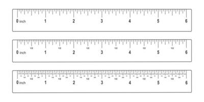 einstellen von 6 Zoll Lineale mit Markup, Zahlen und Brüche. Mathematik oder geometrisch Werkzeuge zum Distanz, Höhe oder Länge Messung vektor