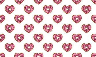 Herz Former Krapfen nahtlos Muster. anders Süss Donuts Hintergrund zum Valentinsgrüße Tag. Scrapbooking oder Verpackung Papier, Serviette oder Tischdecke Stoff Design vektor