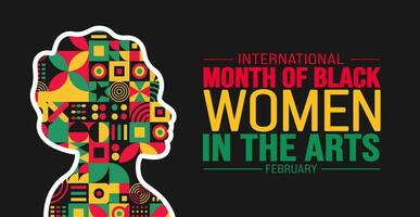 Februar ist International Monat von schwarz Frauen im das Kunst Hintergrund Vorlage. Urlaub Konzept. Hintergrund, Banner, Plakat, Karte, und Poster Design Vorlage mit Text Inschrift und Standard Farbe. vektor