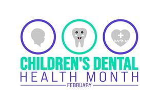 Februar Kinder- Dental Gesundheit Monat Hintergrund Vorlage. Urlaub Konzept. Hintergrund, Banner, Plakat, Karte, und Poster Design Vorlage. vektor