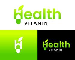 brev h maskmärke vitamin kapsel naturlig hälsa ört- logotyp design. vektor