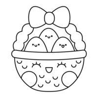 Vektor schwarz und Weiß kawaii Korb mit Eier Symbol zum Kinder. süß Linie Ostern Symbol Illustration oder Färbung Buchseite. komisch Karikatur Charakter. bezaubernd Frühling Clip Art