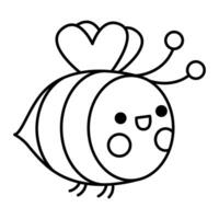 Vektor schwarz und Weiß kawaii fliegend Biene Symbol zum Kinder. süß Linie Tier Illustration oder Färbung Buchseite. komisch Karikatur Charakter. bezaubernd Insekt Clip Art