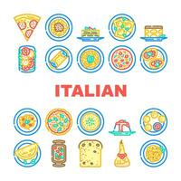 Italienisch Küche Essen Pasta Symbole einstellen Vektor