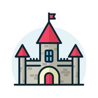 slott linje ikon. rike torn fantasi gotik arkitektur byggnad silhuett. medeltida fästning palats. kunglig gammal gammal magi slott. vektor illustration