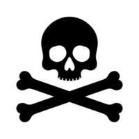 Schädel mit gekreuzt Knochen Symbol Silhouette, Mensch Skelett Kopf. Tod, Pirat und Achtung Symbol. lustig Roger Logo Vorlage. Vektor Illustration