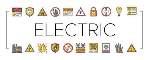 elektrisk fara chock kraft ikoner uppsättning vektor