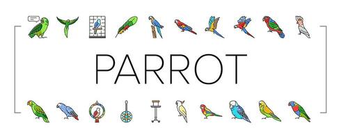 papegoja fågel blå djur- tropisk ikoner uppsättning vektor