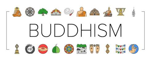 Buddhismus Buddha Lotus Meditation Symbole einstellen Vektor