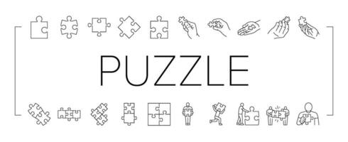 Puzzle Puzzle Stück, Geschäft Symbole einstellen Vektor