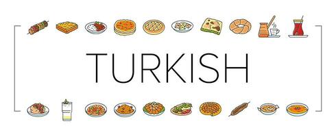 Türkisch Küche Essen Mahlzeit Symbole einstellen Vektor