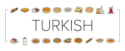 turkiska kök mat måltid ikoner uppsättning vektor