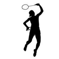 Silhouette von weiblich Badminton Athlet im Aktion Pose. Silhouette von ein schlank Frau spielen Badminton Sport. vektor