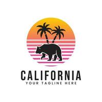 Strand Kalifornien mit Bär Sommer- Zeit, Sommer- Strand Sonnenschein Vektor Design Kunstwerk