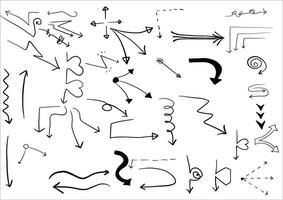 uppsättning av vektor hand teckning pilar. vägbeskrivning tecken eller symboler, pil, fyrverkeri, båge, svans, hjärta, set, linje ,kärlek,tal bubbla, pekare, vektor hand drawning pilar och riktning begrepp.