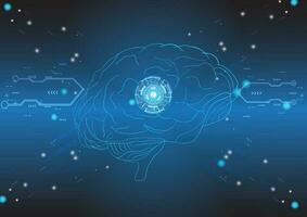 abstrakt Mensch Kopf mit ein Linie Gehirn Netzwerk.Kreis und Elektrizität mit Blau elektronisch zyklus.digital Daten, AI, Ascience.vector Technologie Hintergrund und künstlich Intelligenz Konzept. vektor