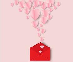 Valentinsgrüße Herzen und Brief.Origami gemacht Papier Herz fliegend aus aus Brief.sie sind auf Rosa Hintergrund Vektor Valentinstag Tag und Liebe Vektor Konzept.