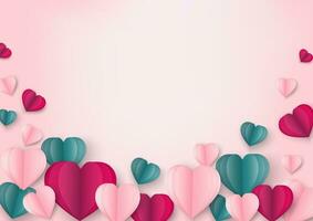 Papier Kunst von Liebe und Origami gemacht gestalten von Herz auf Pastell- Rosa fliegend mit Kopieren space.mother's Tag glücklich Frauen, Vektor Valentinstag Tag und Papier Schnitt Konzept.