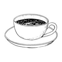 vektor keramisk kaffe kopp med cappuccino, varm choklad eller kakao svart och vit illustration för menyer, inbjudningar, logotyper, och grafik