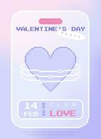 modern y2k Pixel Design Valentinstag Tag Party Einladung und Poster. modisch ästhetisch minimalistisch Vektor Abbildungen mit Pixel Herz, abstrakt Formen, Gradient und Typografie.