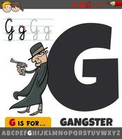 Brief G von Alphabet mit Karikatur Gangster Charakter vektor