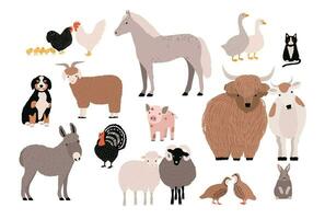 Bauernhof Haustiere bunt Sammlung. süß inländisch Tiere Satz. Hand gezeichnet Vektor Illustration auf Weiß Hintergrund.