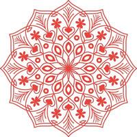 röd Färg blommig och träd del runda mandala design. vektor