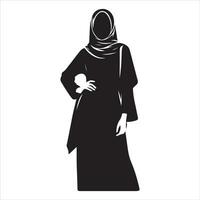 ein Hijab Stil Frau Stehen Pose Vektor Silhouette