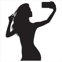 en kvinna tar en selfie vektor silhuett