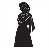 ein Hijab Stil Frau Stehen Pose Vektor Silhouette
