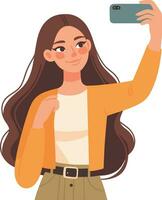 ein Mädchen nehmen ein Selfie Vektor Silhouette