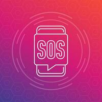 SOS Botschaft im Telefon Linie Vektor Symbol