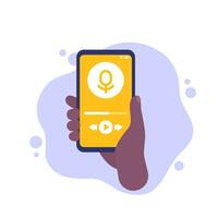 podcast app i en telefon, vektor illustration