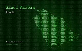 Saudi Arabien Grün Karte gezeigt im binär Code Muster. Matrix Zahlen, null, eins. Welt Länder Vektor Karten. Digital Serie