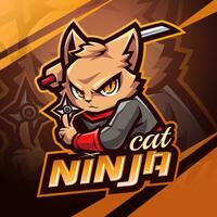 ninja katt esport maskot logotyp design vektor