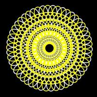Original Vektor Muster im das bilden von ein Mandala von Gelb und Weiß Blumen gelegen im ein Kreis auf ein schwarz Hintergrund