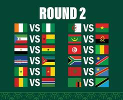 afrikanisch Flaggen Nationen 2023 Streichhölzer runden 2 Teams Länder afrikanisch Fußball Symbol Logo Design Vektor Illustration