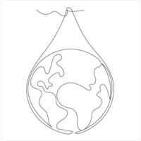 Single Linie kontinuierlich Zeichnung Erde Wasser fallen und Konzept Welt Wasser Tag Gliederung Vektor Illustration
