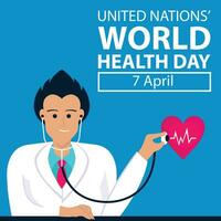 Illustration Vektor Grafik von ein männlich Arzt ist Überprüfung das Herzschlag mit ein Stethoskop, perfekt zum International Tag, vereinigt Nation, Welt Gesundheit Tag, zelebrieren, Gruß Karte, usw.