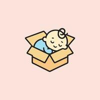Cherubim Baby glückselig schläft im ein gemütlich Karton Wiege, Illustration hervorrufen ein Sinn von Unschuld vektor