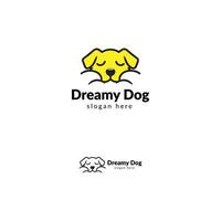 drömmande hund logotyp design terar en tecknad serie hund sovande lugnt med slogan Platshållare vektor