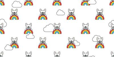 Hund nahtlos Muster Französisch Bulldogge Vektor Regenbogen Schal isoliert Karikatur wiederholen Hintergrund Fliese Hintergrund Illustration Weiß Design