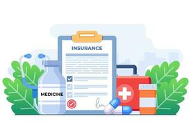 hälsa försäkring begrepp platt illustration vektor mall, sjukvård, och medicinsk service baner, medicin, hälsa rapportering begrepp för landning sida, webb design, infographic