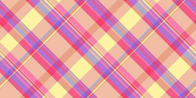 affisch tartan pläd mönster, sticka vektor textil- textur. konstnärlig sömlös tyg kolla upp bakgrund i rosa och gul färger.