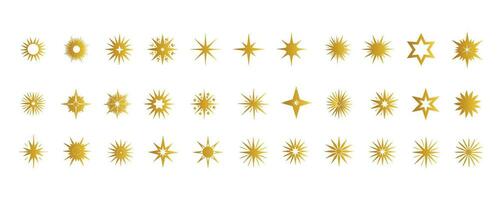 Star Symbole und Starburst Blume Verkauf Abzeichen, Vektor Sammlung von scheinen Symbole, funkelnd Beleuchtung, Blitz Sterne, und Qualität Zeichen im Aufkleber Embleme und Sonne Strahl Frames