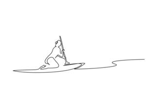 kvinna ung koppla av kajak kanot båt aktivitet vatten sport livsstil linje konst design vektor