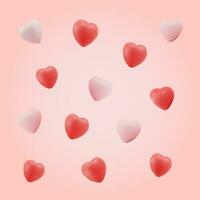 rosa bakgrund med 3d hjärtan ikoner. valentines dag. vektor illustration i 3d stil. valentine kort bakgrund.